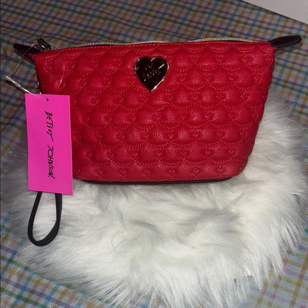 Betsey Johnson Red Quilted Clutch with Wristlet